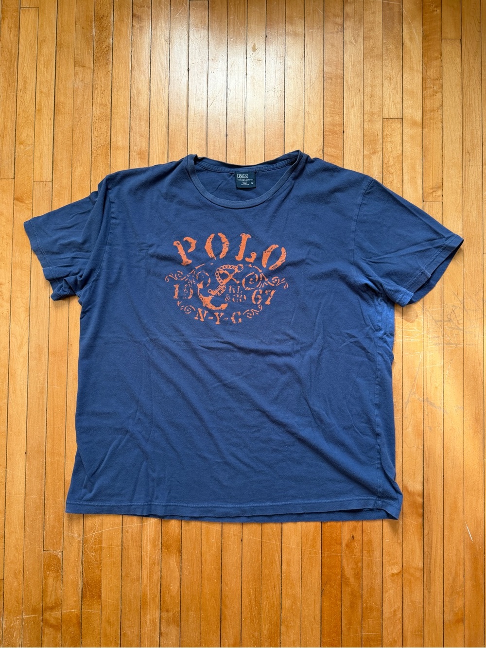 Vintage Polo Ralph Lauren Nautical "POLO N-Y-C 67" Orange Distressed Mens Sz. XL